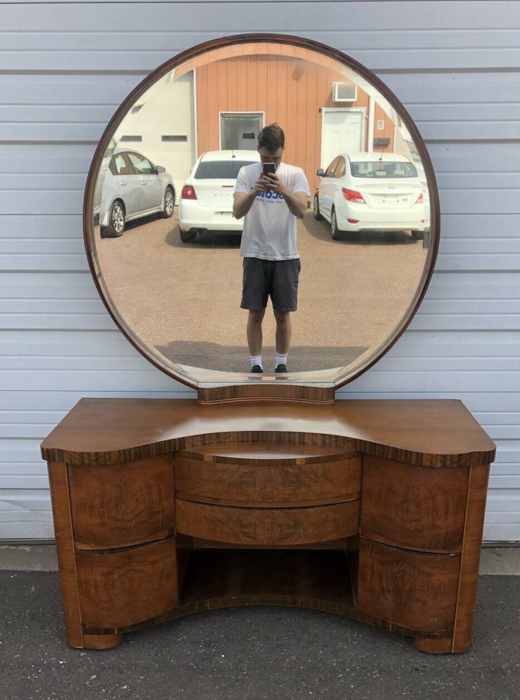 Antique Art Deco Waterfall Bedroom Dressing Makeup Vanity with Mirror