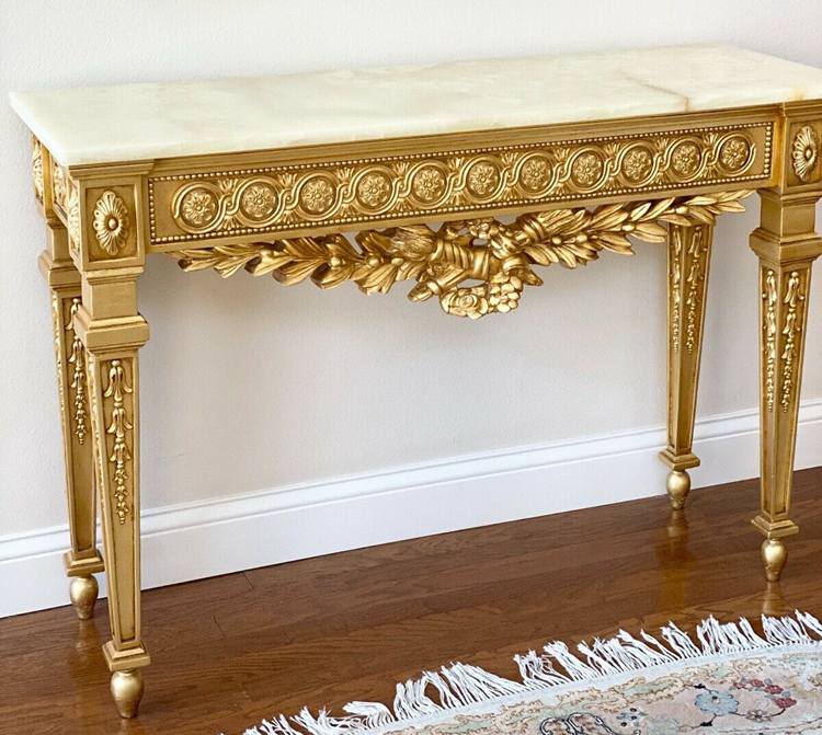 Antique GOLD Gilded Rococo ITALiAN French Ornate MARble top console table