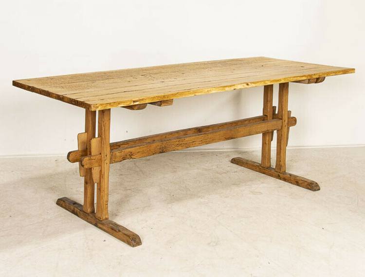 Antique Pine Farm Trestle Dining Table