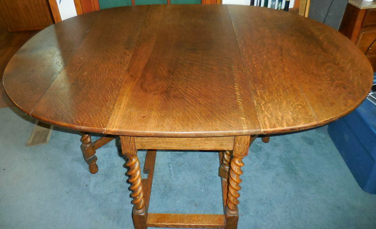 English Antique Oak Barley Twist Drop Leaf Table