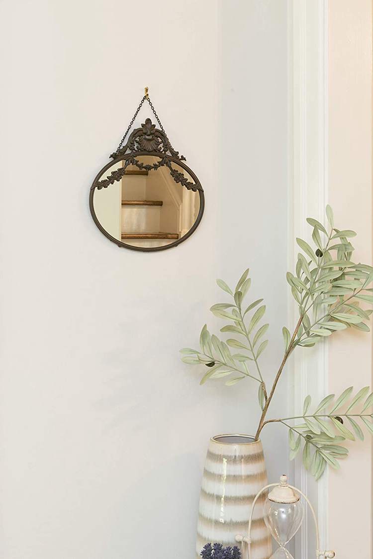 12. Hanging Oval Mirror with Pewter Frame