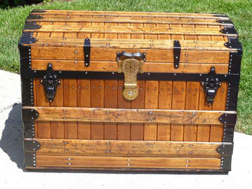 1880's Excelsior Oak Slat Antique Trunk