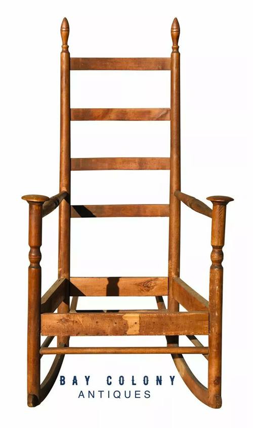 19TH C ANTIQUE NEW ENGLAND SHAKER BIRCH MUSHROOM ARM ROCKING CHAIR