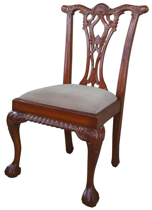 4 Vintage Mahogany Carved Chippendale Style Side Dining Chairs Ball & Claw Suede