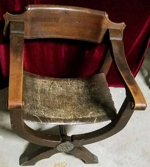 Antique 19th Century Carved Mahogany Spanish Curule Chair With Leather Sling