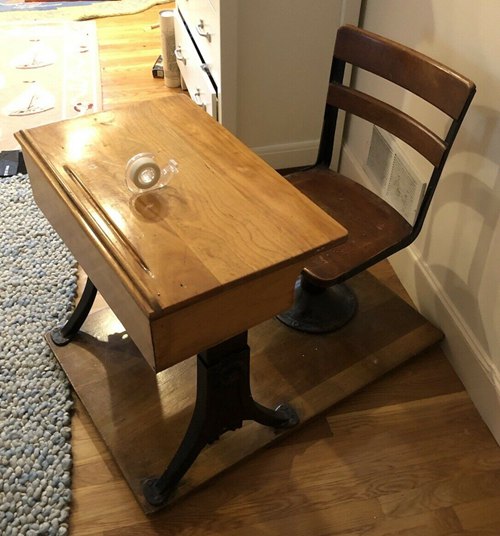 Antique Childs School Desk With Adjustable desk and chair height