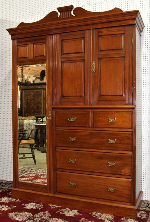 Antique English Edwardian Solid Walnut Armoire Wardrobe Chest Circa 1890