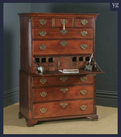 Antique English Georgian Oak Chest on Chest of Drawers Secretaire Writing Desk3