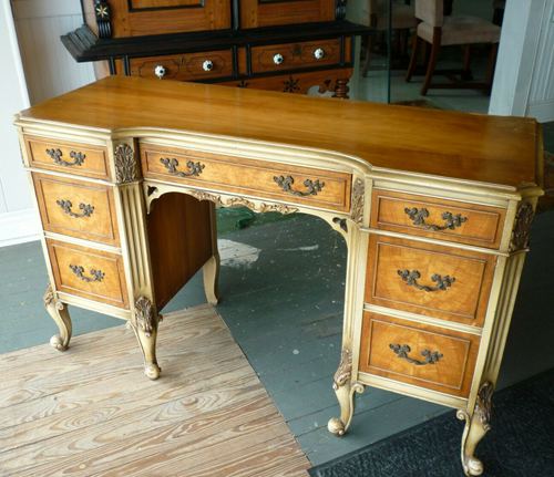 Antique French Satinwood Kneehole DeskVanity