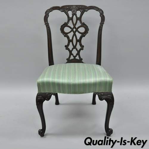 Antique Solid Mahogany Georgian Style Dining Side Chair Carved Ribbon Back C