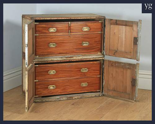 Antique Victorian Colonial Mahogany & Brass Campaign Chest of Drawers with Case5