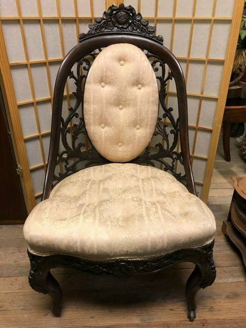 Antique Victorian Rosewood John Henry Belter Slipper Chair Rococo Revival No Res