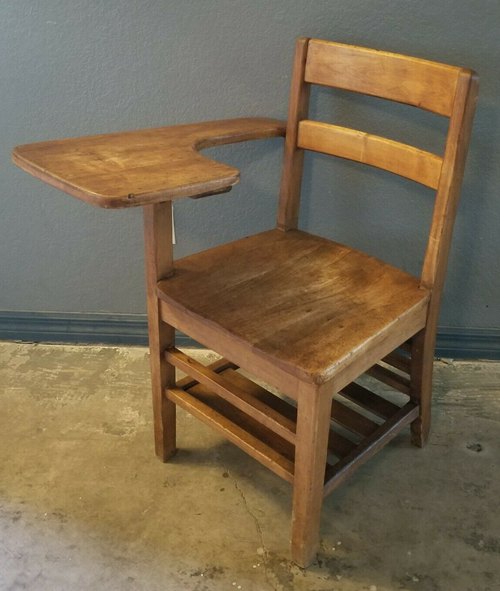 BEAUTIFUL Vintage Student Solid Wood School Desk & Attached Chair Antique