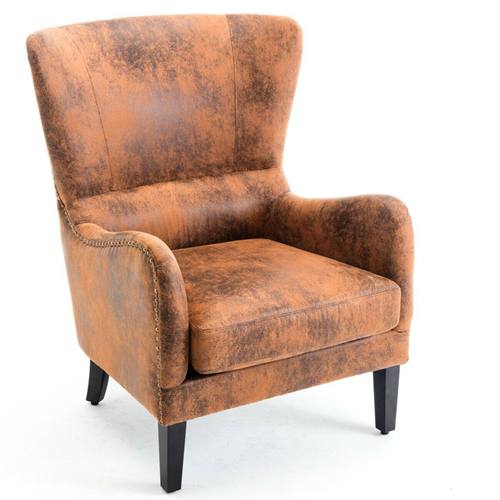 Elegant Rust Brown Faux Leather Wingback Club Armchair w/ Nailhead Accent Chair