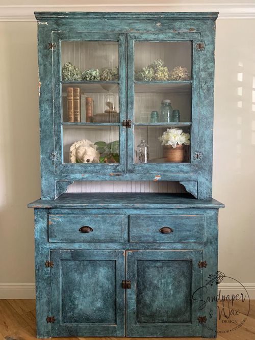 French Farmhouse style Antique Hutch 1900’s, Primitive Cabinet, Rustic Patina Cupboard