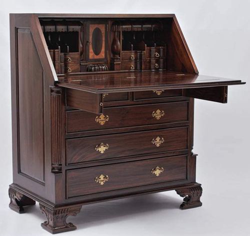 Laurel Crown Chippendale Drop-Front Secretary Desk