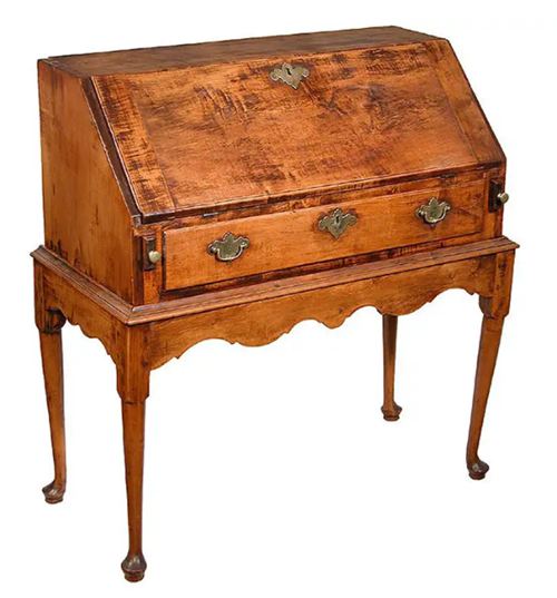 Rare Figured Maple Desk on Frame, Rhode Island