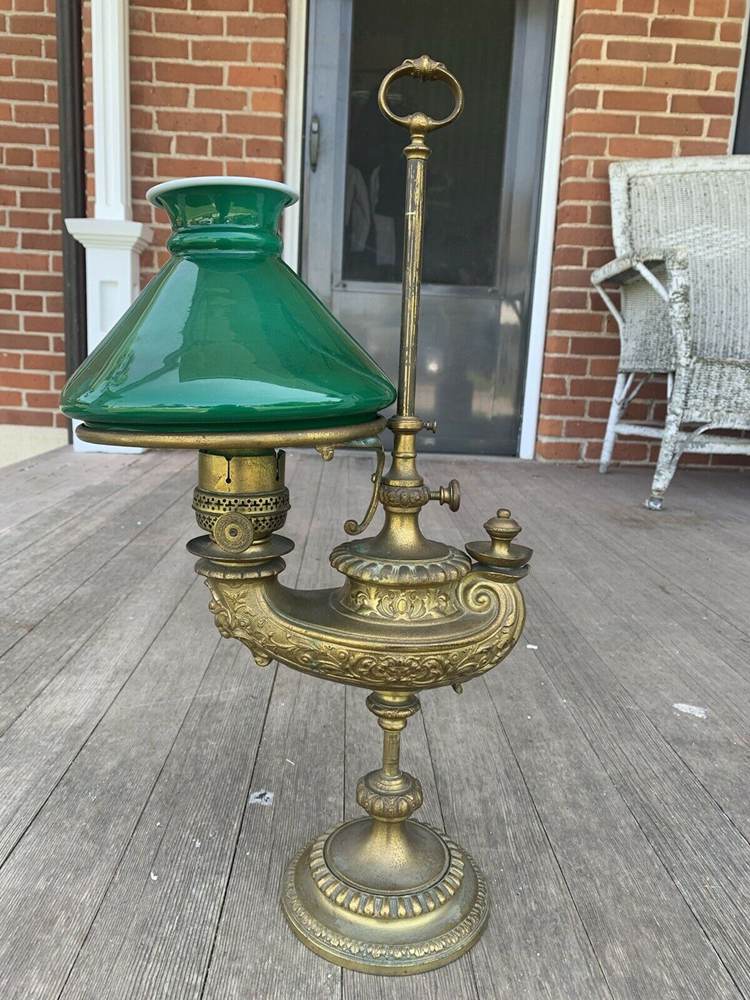 ANTIQUE 1880's HARVARD BRASS STUDENT Oil ,Kerosene LAMP