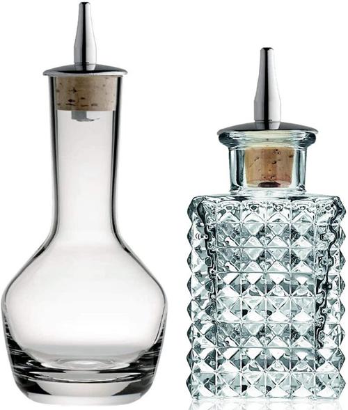 Bitters Bottle - Apothecary Crystal Lead free Crystal Glass with Cork and Stainless Steel Dasher Top