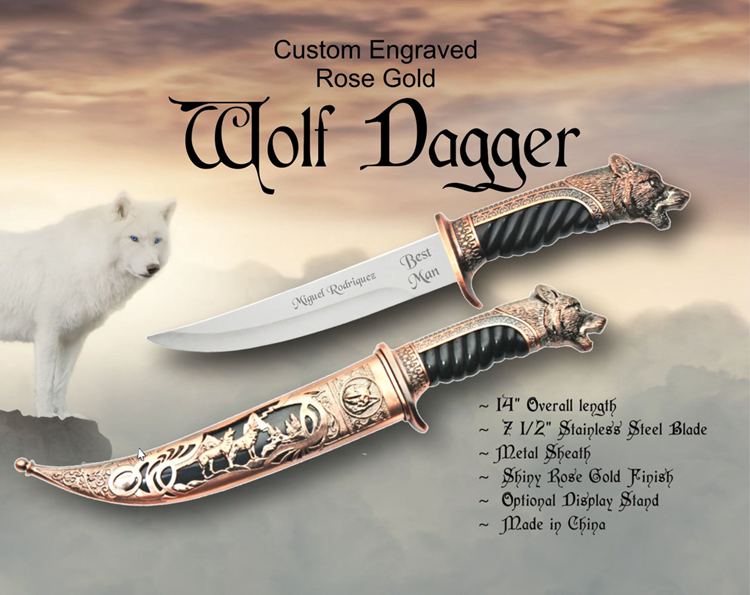 Wolf Dagger, Engraved Knife, Wolf Gift