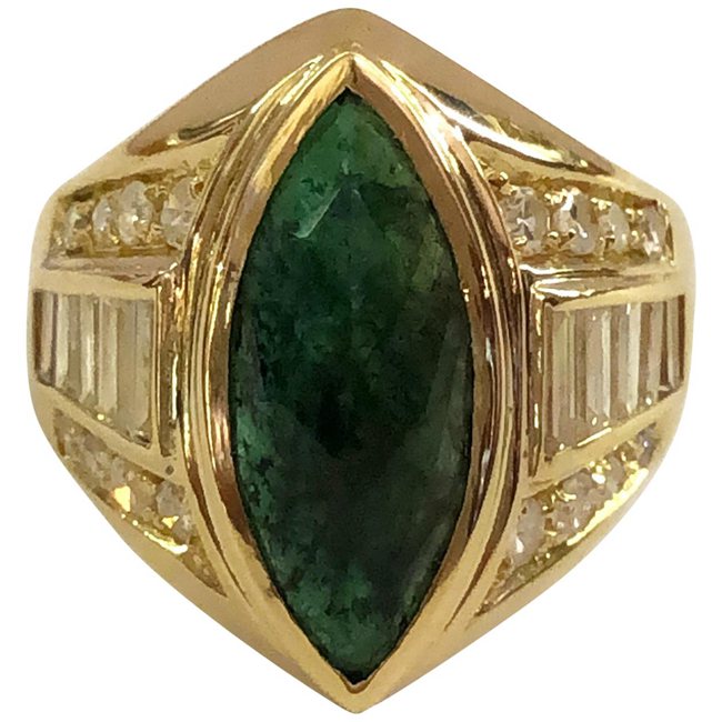 18 Karat Gold Emerald and Diamond Ring