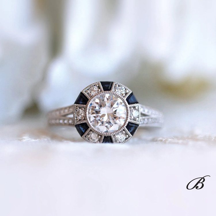 Art Deco Blue Sapphire Engagement Ring