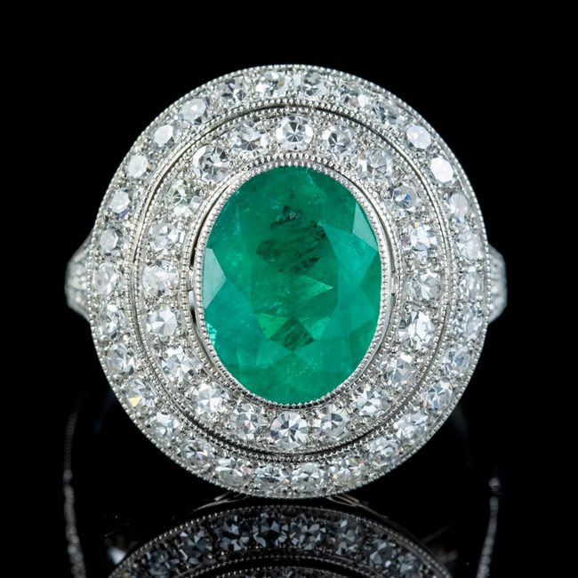 Art Deco Style Emerald Diamond Cocktail Ring