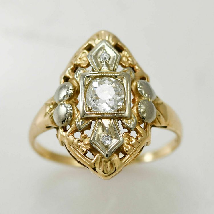 Antique Victorian Edwardian Engagement Ring 14K Yellow Gold Over 2.1 Ct Diamond