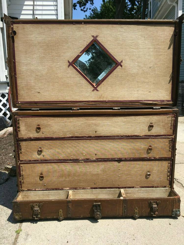 Antique circa 1920's Pakawa Steamer Wardrobe Trunk or Chest