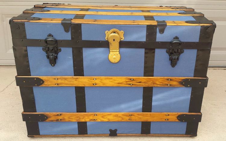 antique steamer trunk-canvas and wood