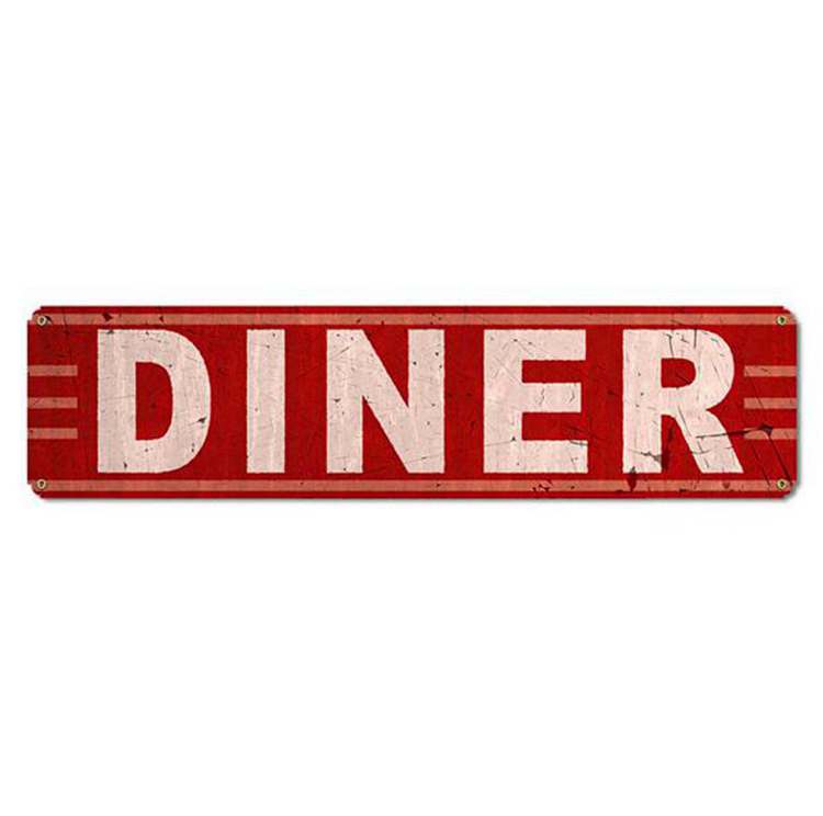 62. Diner Wide Red Distressed Vintage Metal Sign