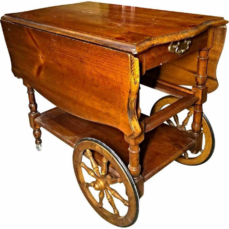Antique Drop Leaf Table Cart Tray Tea Bar Liquor Server Console End Side Vintage