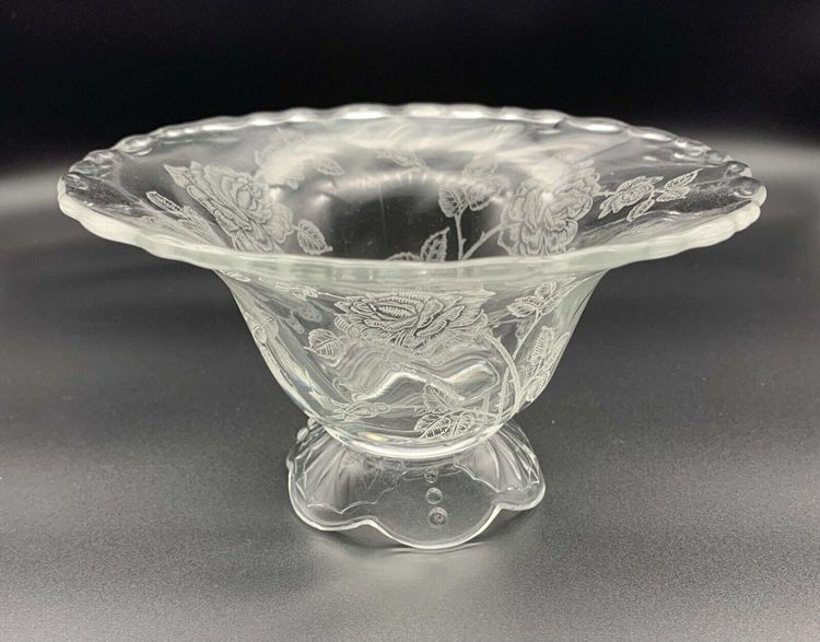 Heisey Glass Waverly Footed Mayonnaise Bowl with Rose Etch