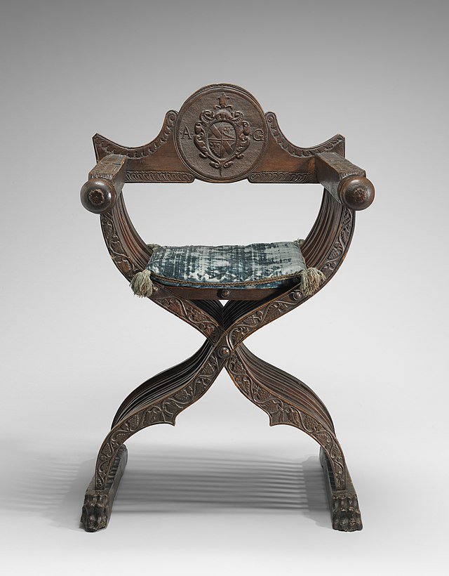 Italian 16th Century, Walnut Savonarola Chair with Letters A.G