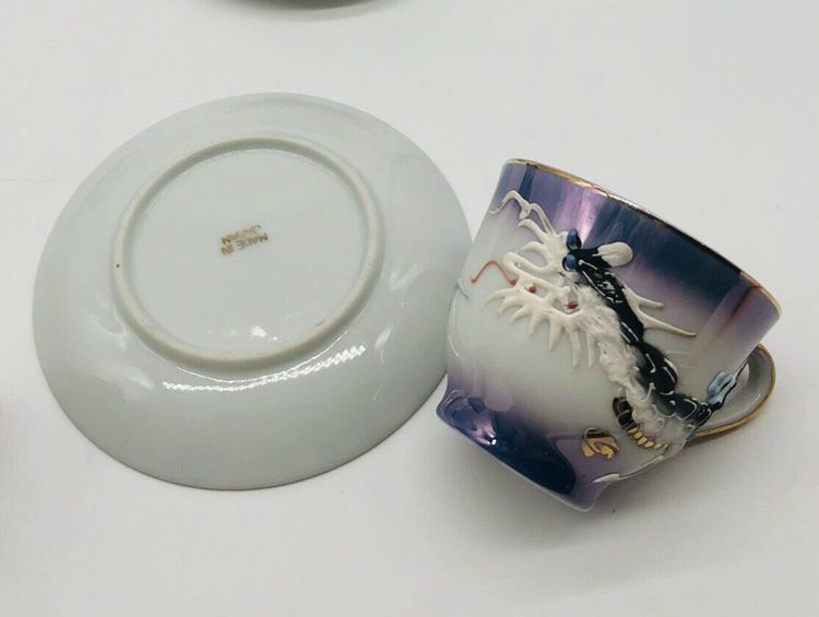 Vintage Dragon Ware Moriage RARE Morimura Tea Cups and Saucers Japan Set Of 4