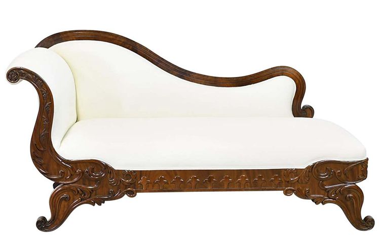19th Century Empire Meridienne or Recamier in Carved Mahogany with Upholstery