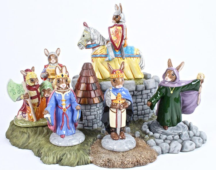 A SET OF SIX ROYAL DOULTON BUNNYKINS FIGURES OF KING ARTHUR AND COMPANIONS