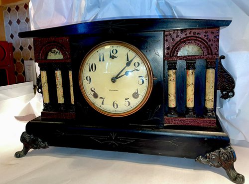 Antique Black Mantel Clock By Gilbert