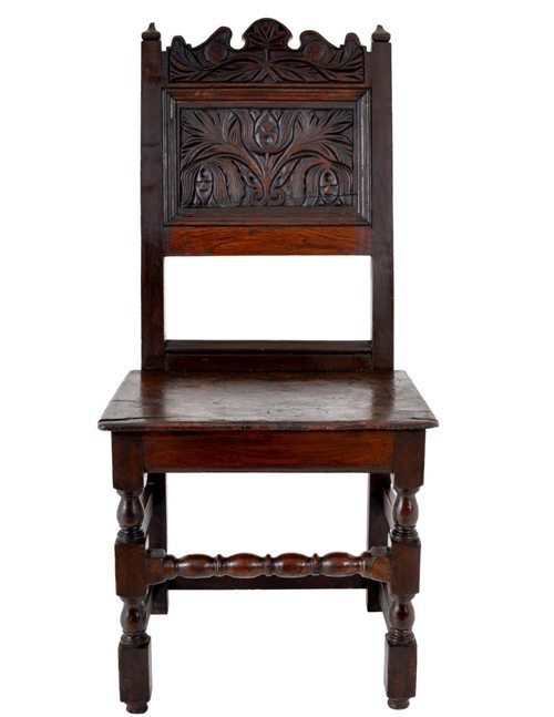 Antique English 17th Century Jacobean Carved Oak Joined Chair, circa 1640