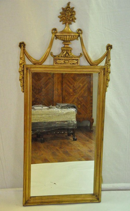 Antique Large Neoclassical Gold Mirror with Urn and Swagged Drapes, c. 1900's