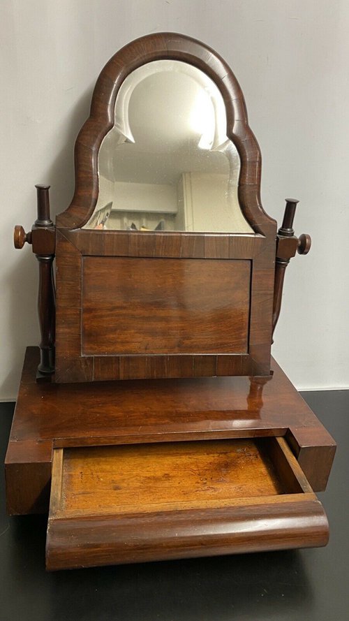 Antique Mahogany Toilet Bathroom Mirror with Drawer - Regency Period