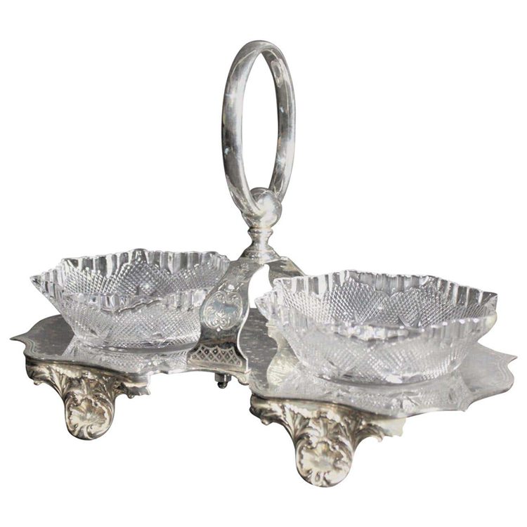 Antique Walker & Hall Silver Plated Condiment Server with Pressed Glass Bowls