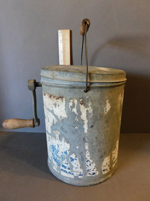 Antique metal hand crank tabletop ice cream