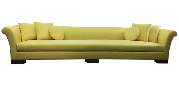 Elegant Divan in Lemon Satin with Square and Round Pillows