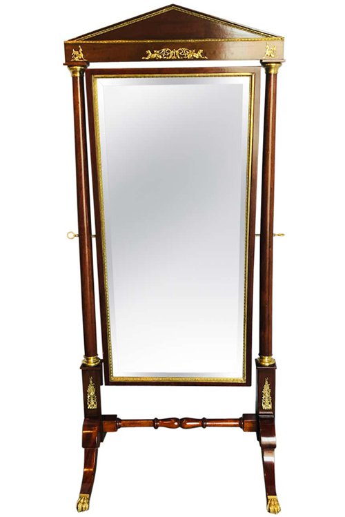 Empire Cheval Floor Full Length Mirror with Bronze Mounts, 19th-20th Century