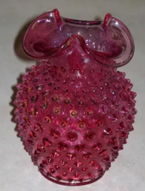 Fenton Cranberry Hobnail Vase