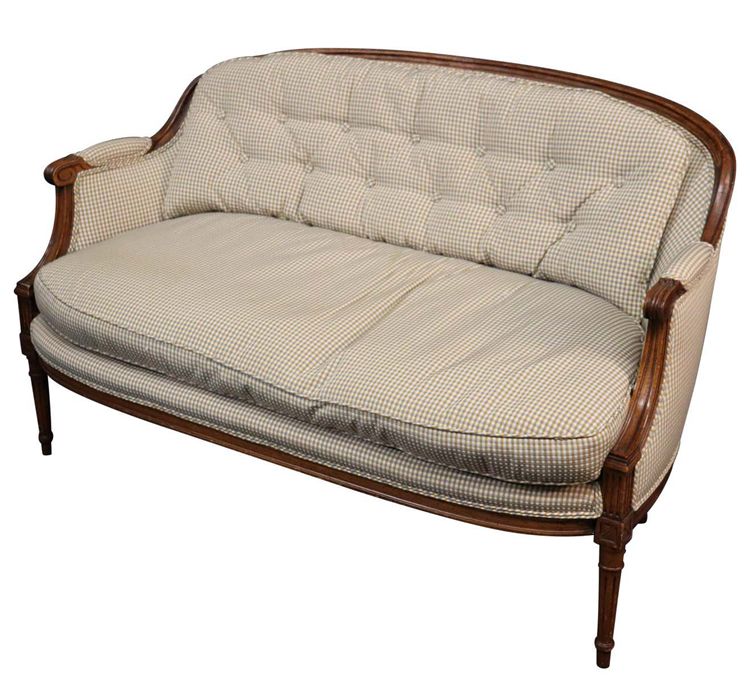 French Louis XV Carved Walnut Settee Canape Sofa with Matching Pillows