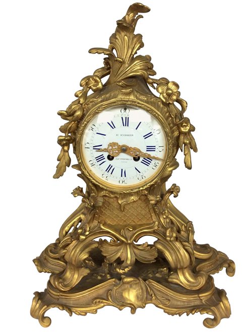 French Louis XV Rococo Style Ormolu Clock Signed H. Richardin