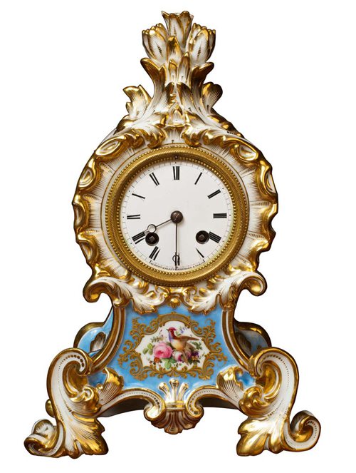 French Porcelain Mantel Clock by Aubert Klaftenberger, Paris