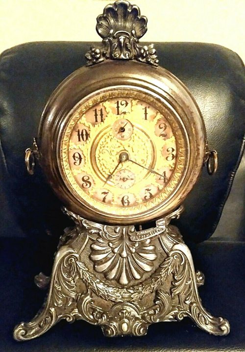 Ornate Antique 1800s Clock - mantel shelf desk w alarm bell by Gilbert